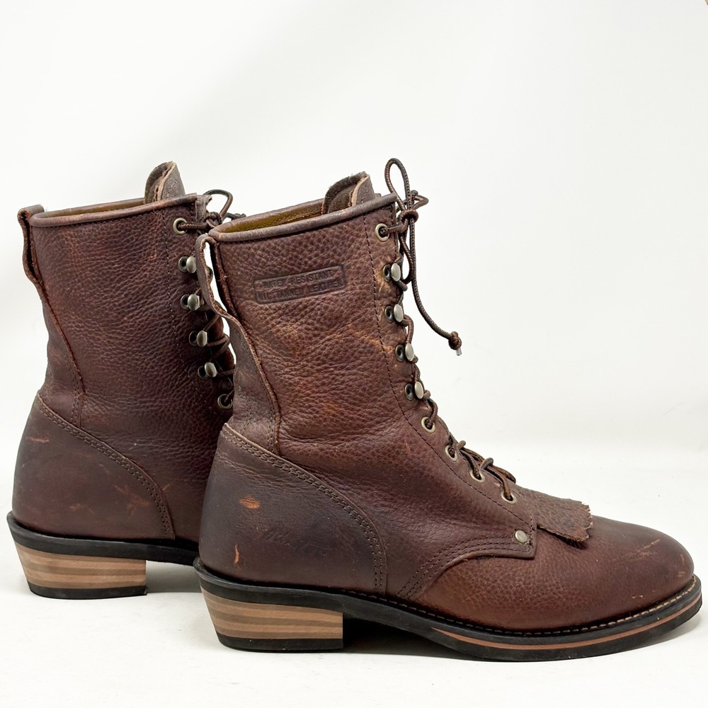 Ad-Tec 1173 Mens Size 9.5 Wide Brown Oil Tanned Leather Kiltie Logger Boots - Picture 3 of 14